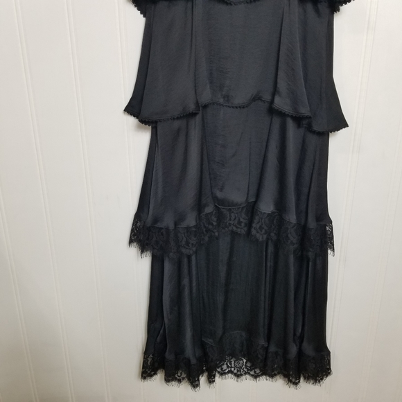 Rebecca Minkoff Slip Dress Womens Size 2 Black Maxi Tiered Lace Spaghetti Strap - Picture 11 of 15